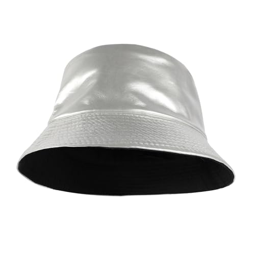 Image of Unisex Black Bucket Hat Waterproof Rain Hat Reversible Shiny Rave Bucket Hat for Concert Festival