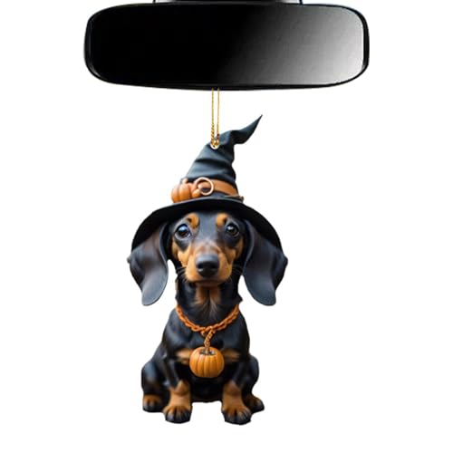 犬の装飾ペンダント - 車、バッグ、キーチェーン、窓、または木のためのかわいい2Dカボチャ犬アクリルチャーム|ドア、休日、ギフト、クリスマスの使用のための漫画スタイルの安全で耐久性のある吊り下げ装飾