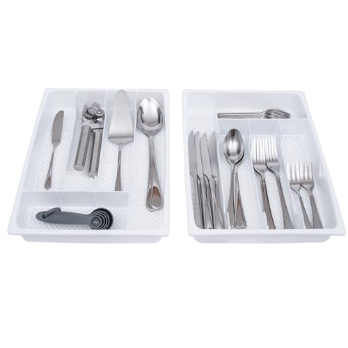 JOY Organizador de Cubiertos y Utensilios de Cocina para Cajón, Set de 2, Accesorio Separador Extraíble para Almacenamiento de Cucharas, Tenedores y Cuchillos, Divisor de...