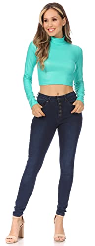 Image of Sakkas Matte Liquid Mock Neck Turtleneck Long Sleeve Crop Top - Made in USA