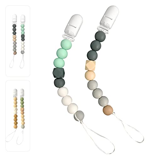 Image of ISEAINNO Silicone Pacifier Clips for Baby Girls & Boys, Baby Pacifier Holder Clip, Pacifier Strap Pacifier Leash, Gift for Baby Shower and Birthday,2 Pack