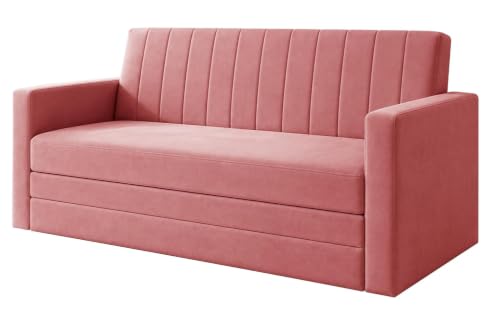 Image of Los Angeles Modern Velvet Three Seater Sofa Cum Bed with Armrest, Multipurpose Convertible Sleeper Couch Sofa for Living Room, Bedroom & Office- Rose Pink Color
