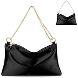 MGBPEI Women Satin Evening Handbag Wedding Prom Clutch Purse Formal Cocktail Party Clutches Shoulder Bag with 2 Bag Chains(Black)