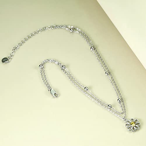 Image of POPLYKE 925 Sterling Silver Double Layered Chain Evil Eye Daisy Sunflower Butterfly Anklets for Women Holiday Beach Crystal Ankle Bracelet Dainty Evil Eye Jewelry