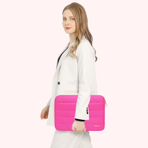 Image of MOSISO 13-14 inch Laptop Case, 13.3 inch Puffy Laptop Sleeve Compatible with MacBook Air 13 13.6 M3 M2 M1 /Pro 13 /Pro 14, HP, Dell, ASUS, Lenovo, Polyester Horizontal Bag with Small Case, Rose Red