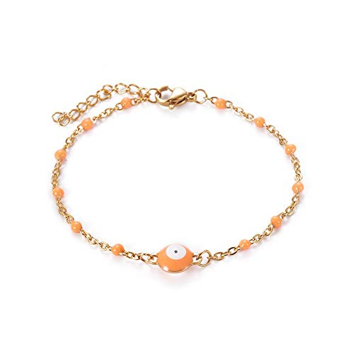Image of LZD Stainless Steel Enamel Chain Bracelet Lobster Evil Eye Gold Adjustable 2mm A110