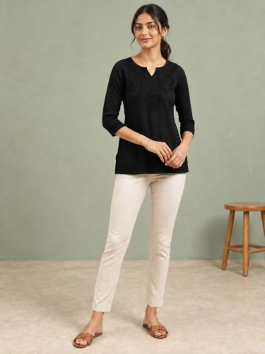 Image of QAZMI Women's Cotton Embroidered Regular Kurta