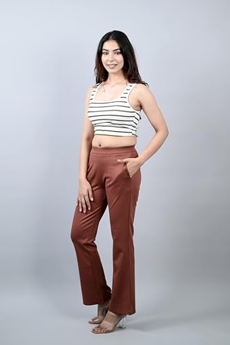 Image of Mlada Bootcut Flare Pants for Women Stretch Cotton Knit Boot Cut Mid Waist Flared Trouser Elastic Waist Band Utility Pockets for Formal Office Work Wear,Travel-Regular /Plus Size