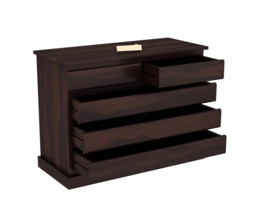 Image of Wooden Chest of Drawers for Living Room with 5 Drawer - Solid Wood Chest of Drawers Wooden Drawer Cabinet Chest of Drawer for Bedroom Storage Cabinet
