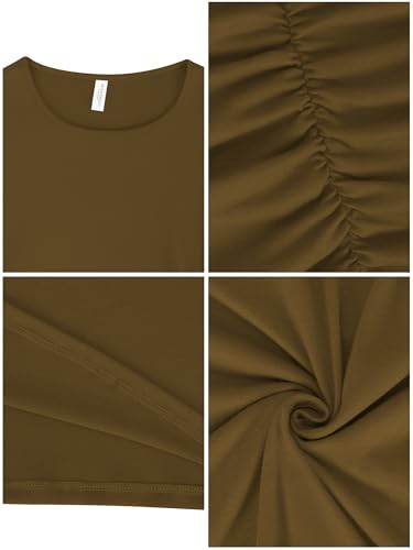 Image of Missufe Women's Long Sleeve Slim Ruched Bodycon Dress 2025 Trendy Fall Casual Round Neck Sheath Knee Length Outfits Clothes
