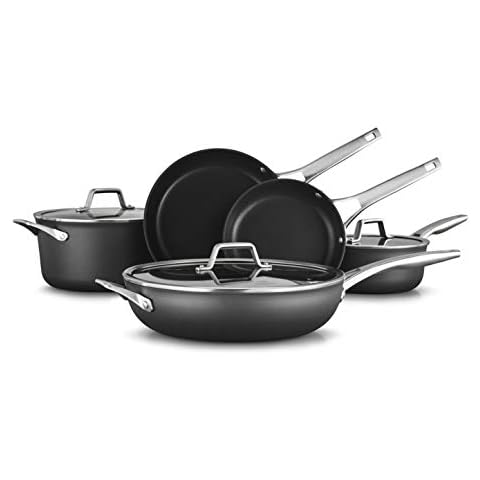 Calphalon 8-teiliges Topf- und Pfannen-Set, Antihaft-Küchen-Kochgeschirr mit kühlbleibenden Griffen, spülmaschinen- und Metall-Utensilienfest Cover