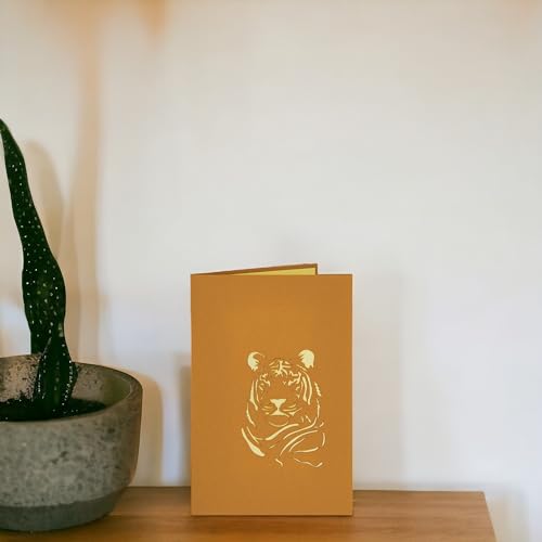 Image of Rykamia Tiger Pop Up Card, Blank, with Envelope, 3D, Delightful Illustrations, Suitable for Any Occasion, Protective Poly Bag Included