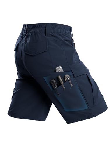 Moosehill Hiking Shorts Men 8-Pocket: Cargo Lightweight Quick Dry Water Resistant Stretch for Outdoor Fishing Camping - Regular (Navy 34)