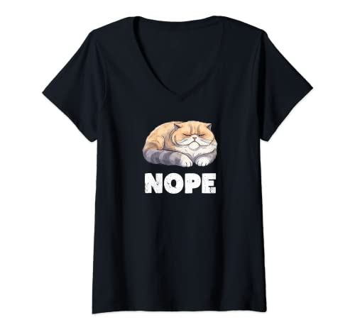 Femme Funny Lazy Scottish Fold Cat Non T-Shirt avec Col en V