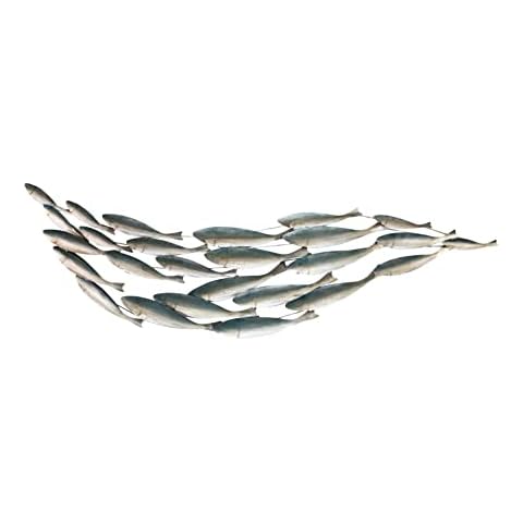 Kunstloft Vivid metal wall art 'Ocean Current' 69x20x1inches | Large hand-crafted wall decoration | Modern Fish Current Blue Silver | Contemporary design picture sculpture mural Cover