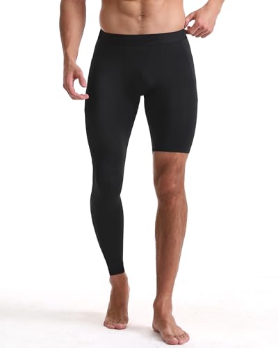 Roadbox Men's Basketball One Leg Tights, 1/2 Single Leg Compression Pants Sports Base Layer Leggings Underwear with Pockets2