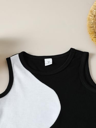 Verdusa Girl's 2 Piece Workout Outfit Colorblock Crop Tank Top and Short Sets4