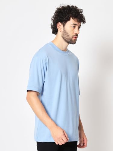Image of crazymonk Oversized Baggy Fit Drop Shoulder Half Sleeves Round Neck Solid Pure Cotton T-Shirt for Men