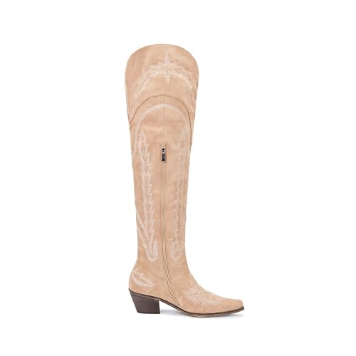 Image of olomisa Over the Knee Cowboy Boots for Women Embroidery Cowgirl Boots Chunky Heel Side Zipper Boots Thigh High Western Boots