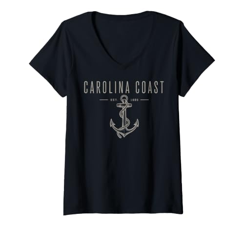 Mujer Dispositivo Marino de Estilo Antiguo EST. 1685 Camiseta Cuello V