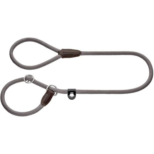 HUNTER Retriever-Hundeleine FREESTYLE, Farbe: grau, integrierte Halsung, stufenlos verstellbar, witterungsbeständig, pflegeleicht, griffig, robustes Tau mit Ledertipps, Größe: 08/120