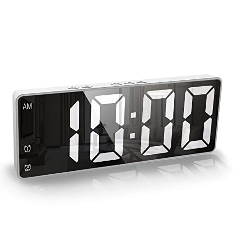 AMIR [New Version] Digital Alarm Clock, LED Alarm Clock for Bedroom, Electronic Desktop Clock with Temperature Display, Voice Control, 12/24H, Small Clock for Bedroom Decor - White