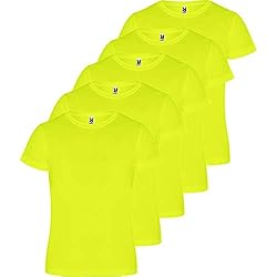 Ropa De Trabajo Fluorescente ROLY Camiseta Hombre (Pack 5) Deporte | Camiseta Técnica para Fitness o Running | Transpirable (Amarillo FLÚOR, L)