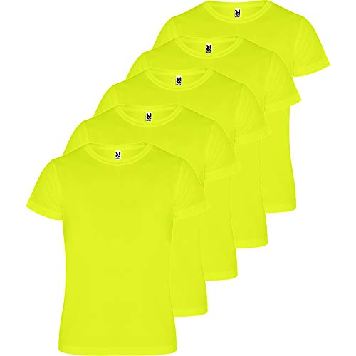 ROLY T-shirt pour homme (Pack 5) Sport | Tee-shirt technique pour Fitness ou Running | respirant,Jaune Fluo,L