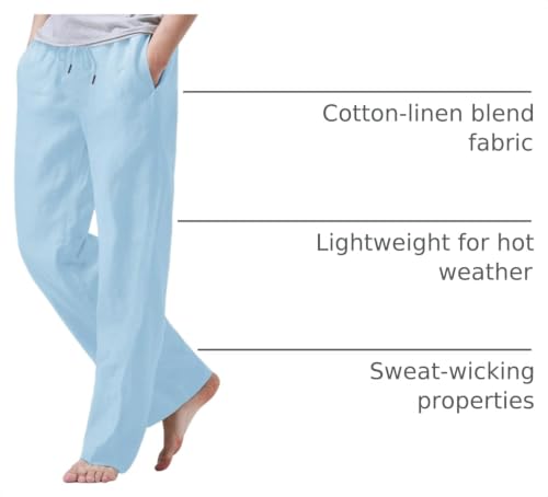 Image of iWoo Linen Pants Men Casual 2025 Summer Beach Elastic Drawstring Waist Yoga Pants Travel Baggy Work Pant Pajama