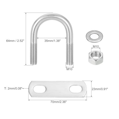 Image of uxcell Round U-Bolts, 4 Sets 35mm(1.38 inch) Inner Width 64mm Length M10 304 Stainless Steel U Clamp Bolt with Nuts and Plates, for Boat Trailer