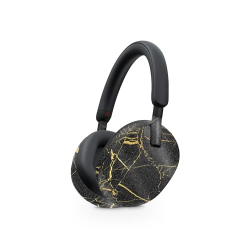 Image of MightySkins Glossy Glitter Skin Compatible with Sony WH-1000XM5 Headphones - Black Gold Marble | Protective, Durable High-Gloss Glitter Finish | Easy to Apply