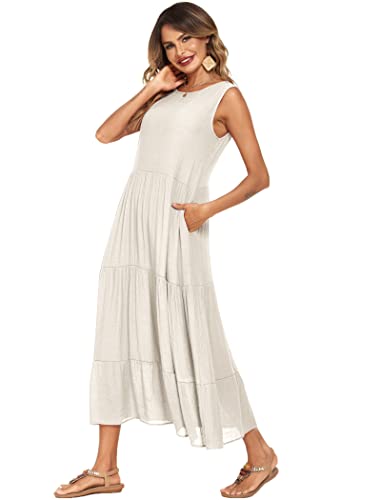 Image of Halife Women's Summer Casual Maxi Dresses Flowy Ruffle Boho Long Dresses with Pockets