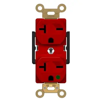 ENERLITES Hospital Grade Duplex Receptacle, Polycarbonate Thermoplastic, 2-Pole, 3-Wire 20A/250V, 6-20R, UL Listed, Self-grounding, Break-Off Plaster Ears and Tabs, 62021-R, Red