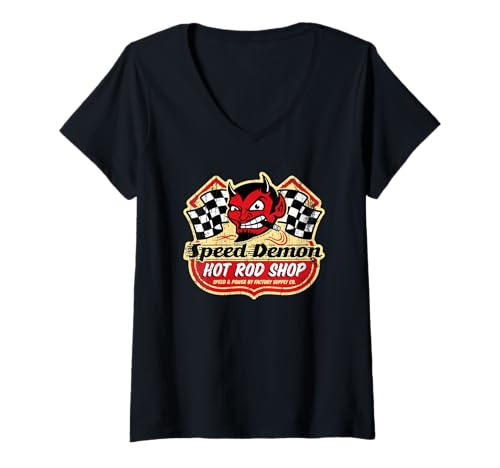 Mujer Speed Demon Hot Rod Shop SD002 - gráfico frontal Camiseta Cuello V