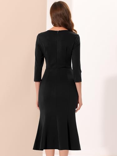 Allegra K Vintage Bodycon Fishtail Dress for Women's St Patrick's Day 3/4 Sleeve Midi Church Work Dresses3