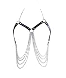 Twinklede Punk Leather Body Chain Bra Silver Layered Chest Chains Festival Rave Harness Chain Body C