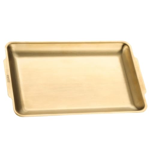 SHINEOFI Plato Rectangular de Acero Inoxidable 304 para Barbacoa y Sushi Bandeja de Cocina Dorada 22X14 CM Molde Práctico para Hornear y Servir Alimentos