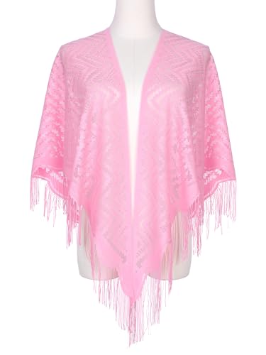 Shawls and Wraps for Evening Dresses, Lace Mesh Fringe Triangle Scarves for Wedding Formal Party2