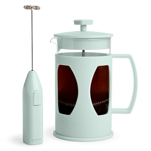 Product Image of the Tasty French Press and Frother Coffee Gift Set, Includes a 4.5-Cup Coffee Press and Battery Operated Handheld Milk Frother, Perfect for French and American Style, 2-Piece Set, Aqua