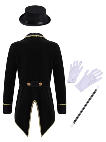 Hansber Kids Boys Prince Roleplay Outfits Circus Magician Tuxedo Jacket with Accessories Set for Stage Party2