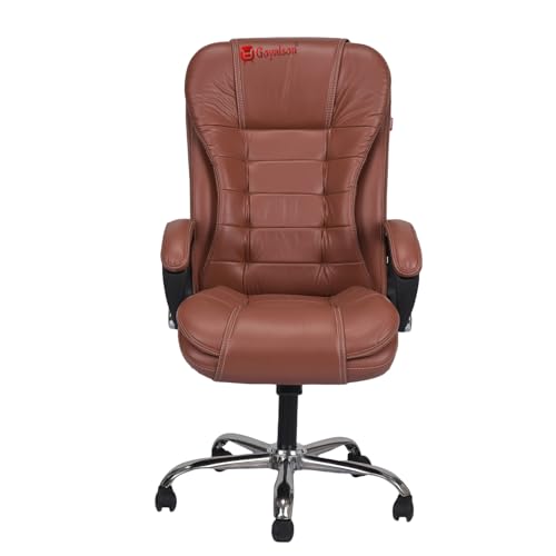Image of GOYALSON Doctor Ortho Lumbar Support Spine Care High Back Office Executive Boss Black Revolving Chair | Made in India (Bolish Handle Tan)