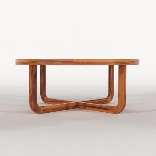 Image of Wooden Coffee Table for Living Room | Solid Sheesham Wood Round Center Tea able for Home Furniture (Honey Finish)
