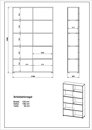Germania Schiebetürenregal Slide | In Weiss und Sonoma Eiche | 120 x 196 x 35 cm | 4037-176 - 4037-176 Germania Schiebetürenregal Slide | In Weiss und Sonoma Eiche | 120 x 196 x 35 cm | 4037-176