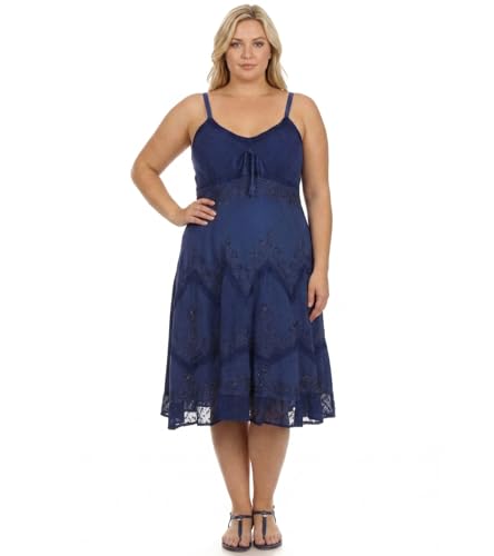 Image of Sakkas Stonewashed Rayon Adjustable Spaghetti Straps Mid Length Dress