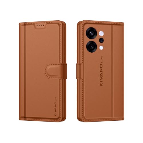Image of KIVANO LUXE Compatible for Oppo Reno 14 Pro 5G Luxury Handmade Leather Magnetic Flip Folio Case | Card Holder & Kickstand | Slim Protective Cover | Unisex - Brown