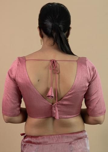 Image of FIGURE'S DESIGNER Women's Dupion Raw Silk Half Elbow Sleeves Sweetheart V Neck Sabyasachi Cut Readymade Saree Blouse S10