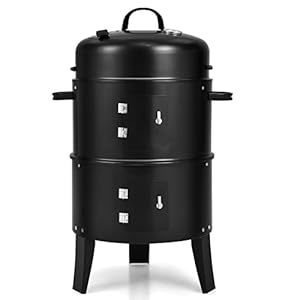 Giantex 3-in-1 Charcoal BBQ Smoker, Outdoor Grill Cooker with Built-in Thermometer and 6 Hooks for Outdoor Backyard Cooking Grilling Camping