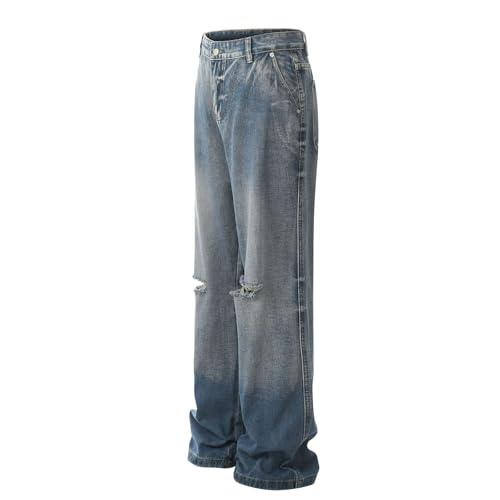 Jeans Pants Trouser Denim Retro Hole Washed Street Trendy Straight Tube for Men4