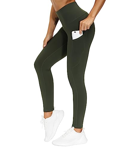 Image of THE GYM PEOPLE Thick High Waist Yoga Pants with Pockets, Tummy Control Workout Running Yoga Leggings for Women
