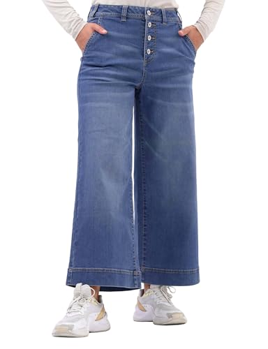 Enorsia Jupe-culotte en jean taille haute extensible à jambe large avec quatre poches, fermeture à bouton sur le devant, élégante culotte d'été en jean...